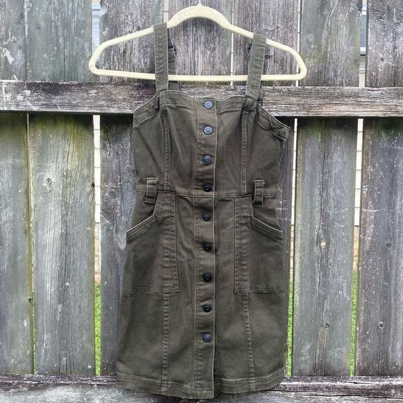 Divided H&M Olive Denim Jumper Dress | 4 - Picture 1 of 4